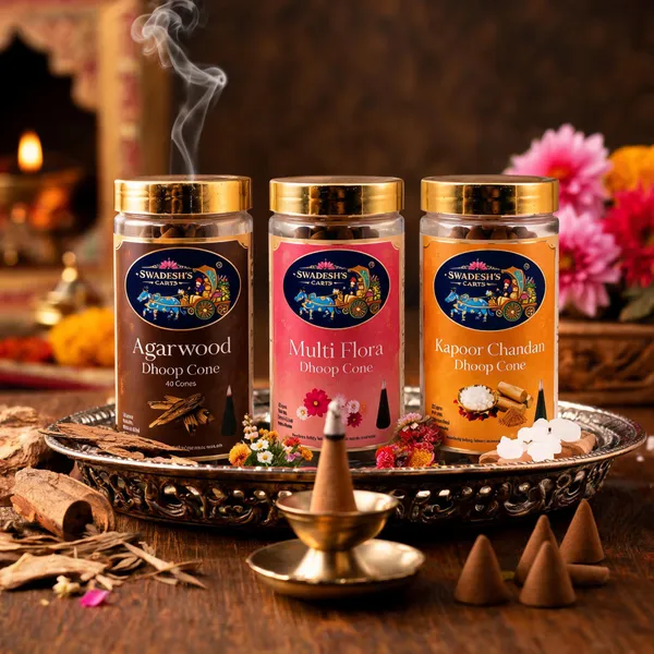 Swadesh's_Carts_Dhoop_Cone_3_Fragrance_Combo_Pack_|_Multiflora,_Agarwood_(Oud)_&_Chandan_Incense_Cones_|_Premium_Long_Lasting_Natural_Dhoop_|_Charcoal_Free_|_Handcrafted_|_For_Pooja,_Meditation,_Spiritual_Rituals_&_Home_Fragrance