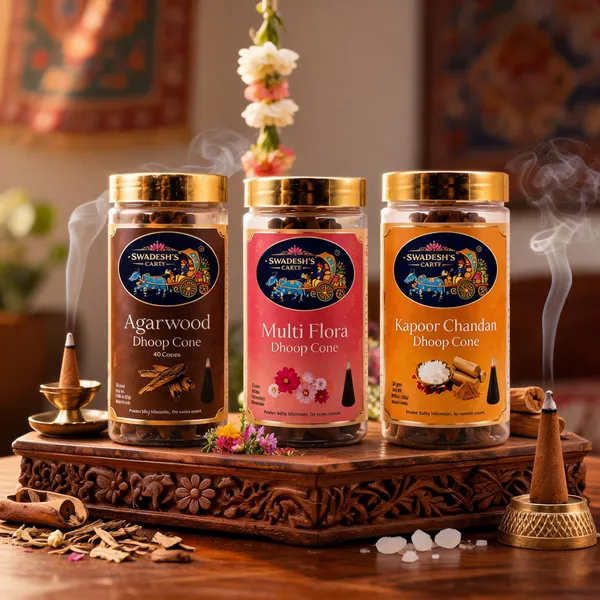 Swadesh's_Carts_Dhoop_Cone_3_Fragrance_Combo_Pack_|_Multiflora,_Agarwood_(Oud)_&_Chandan_Incense_Cones_|_Premium_Long_Lasting_Natural_Dhoop_|_Charcoal_Free_|_Handcrafted_|_For_Pooja,_Meditation,_Spiritual_Rituals_&_Home_Fragrance