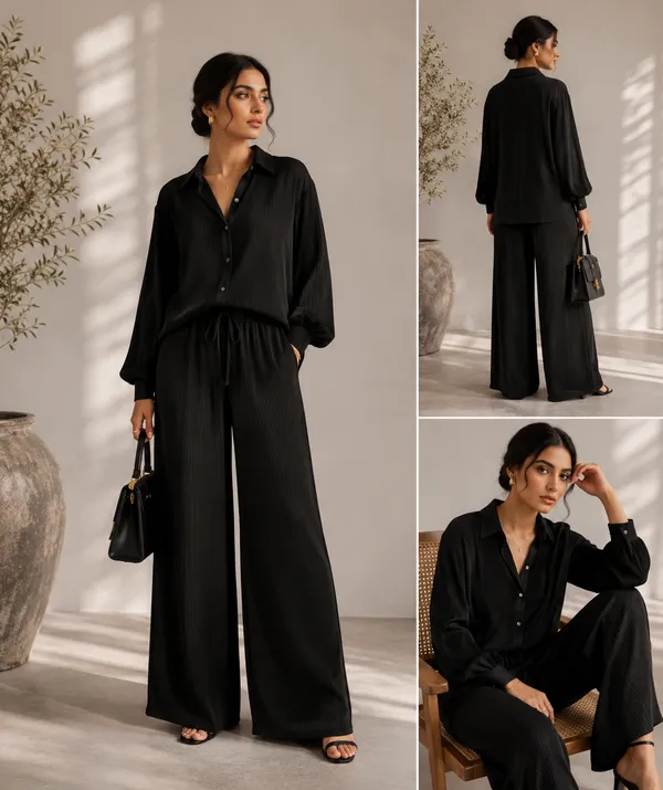 Black_Satin_Relaxed_Shirt_Wide_Leg_Co_Ord_Set_For_Women