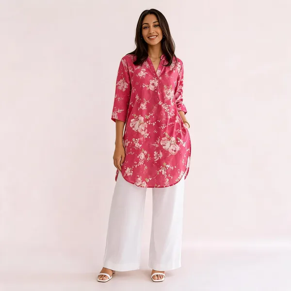 Pink_Muslin_Floral_Print_Kurta_Wide_Leg_Co_Ord_Set_For_Women