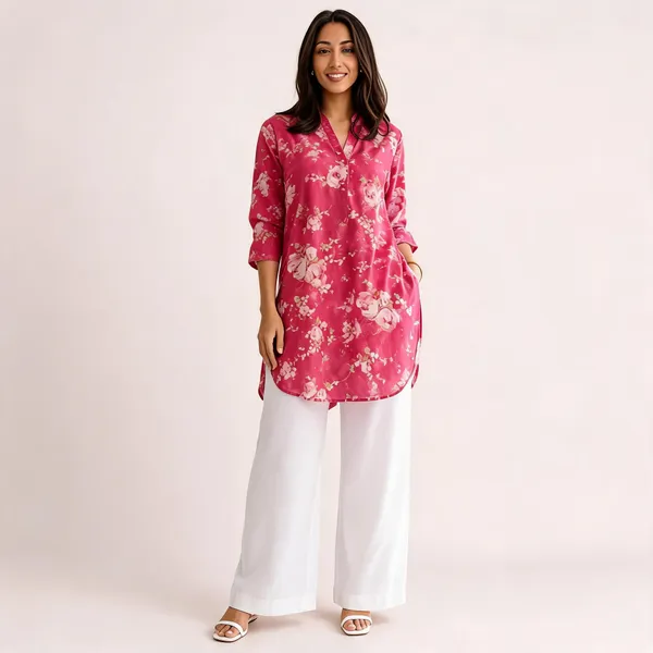 Pink_Muslin_Floral_Print_Kurta_Wide_Leg_Co_Ord_Set_For_Women