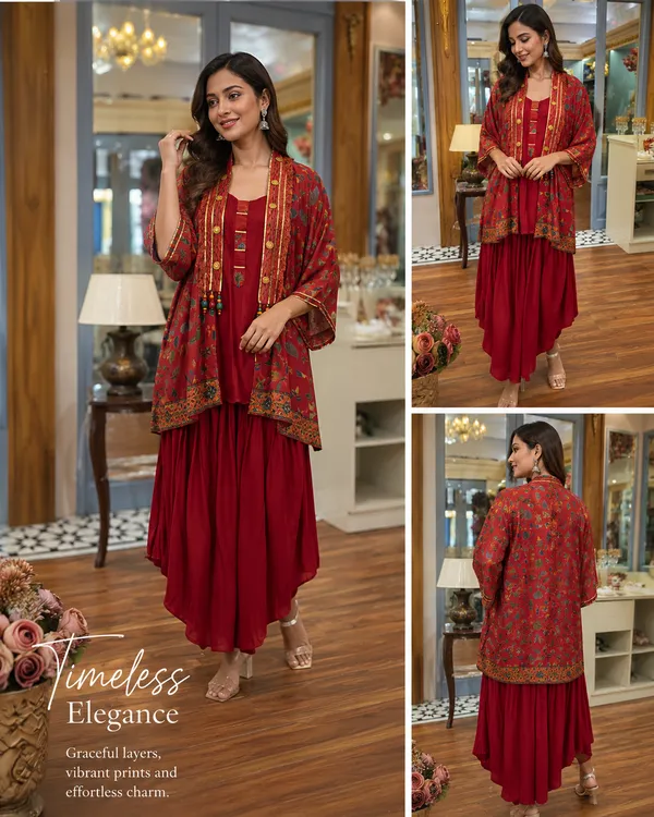 Red_Cotton_Relaxed_Layered_Kurta_Co_Ord_Set_For_Women