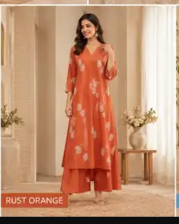 Rust_Orange_Cotton_Floral_Print_Kurta_Co_Ord_Set_For_Women