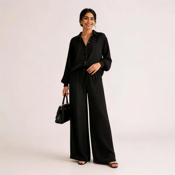 Black_Satin_Relaxed_Shirt_Wide_Leg_Co_Ord_Set_For_Women