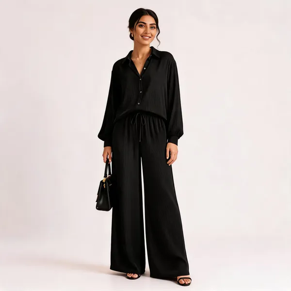 Black_Satin_Relaxed_Shirt_Wide_Leg_Co_Ord_Set_For_Women