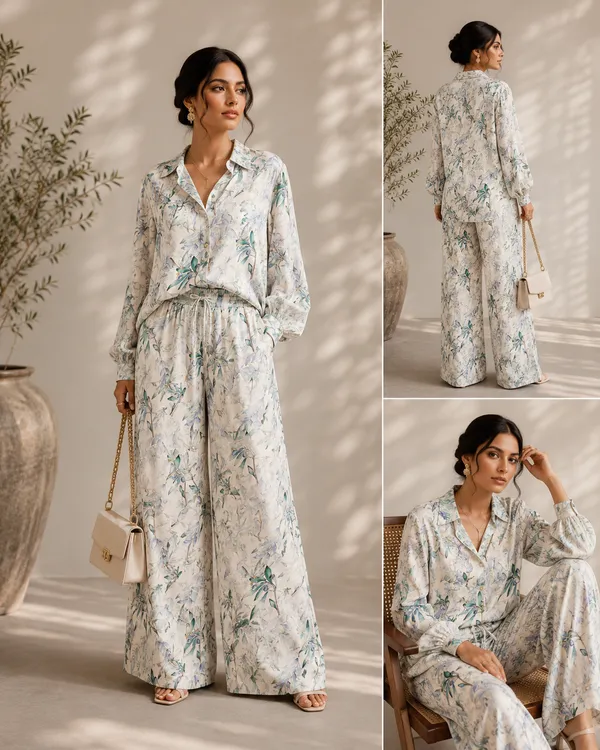 Ivory_Satin_Relaxed_Floral_Print_Shirt_Co_Ord_Set_For_Women