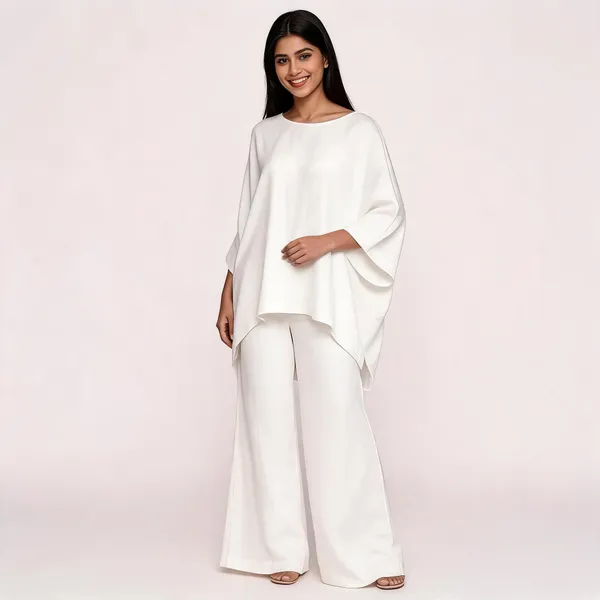 White_Muslin_Relaxed_Poncho_Style_Co_Ord_Set_For_Women