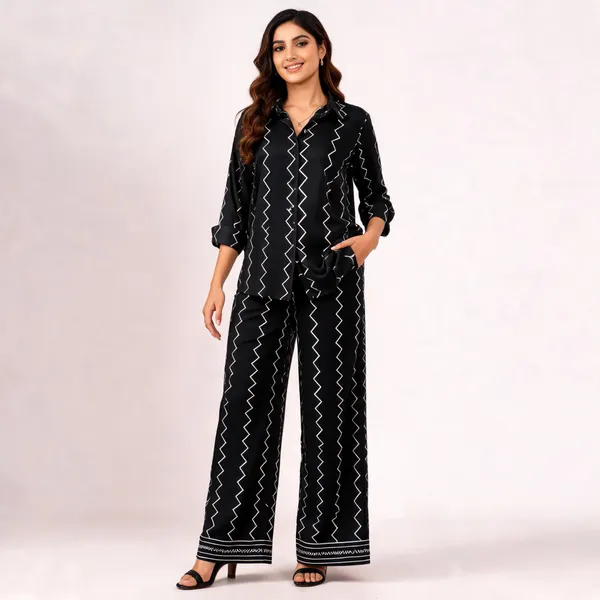 Black_American_Crepe_Zigzag_Print_Shirt_Wide_Leg_Co_Ord_Set_For_Women
