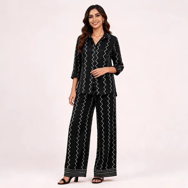 Black_American_Crepe_Zigzag_Print_Shirt_Wide_Leg_Co_Ord_Set_For_Women