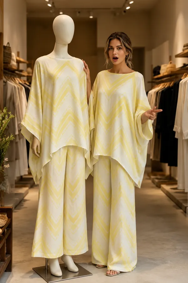Yellow_Muslin_Relaxed_Poncho_Wide_Leg_Co_Ord_Set_For_Women