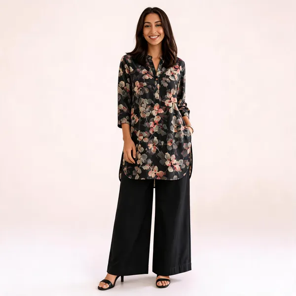 Black_Muslin_Floral_Print_Kurta_Wide_Leg_Co_Ord_Set_For_Women