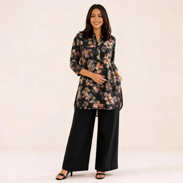 Black_Muslin_Floral_Print_Kurta_Wide_Leg_Co_Ord_Set_For_Women