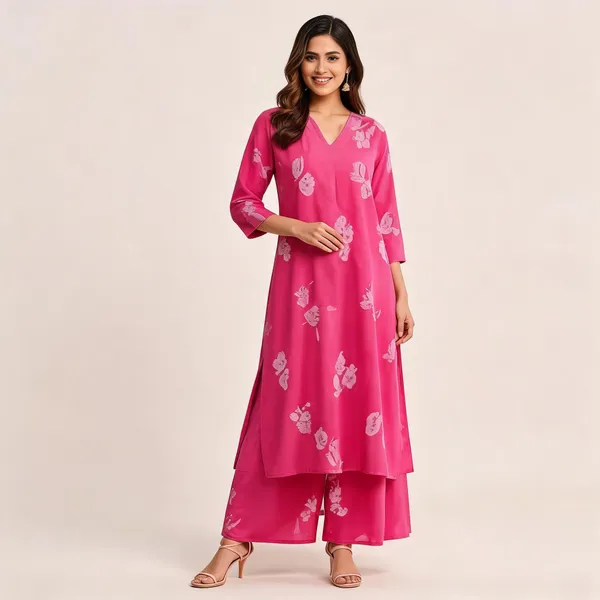 Hot_Pink_Cotton_Printed_Kurta_Palazzo_Co_Ord_Set_For_Women
