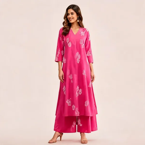 Hot_Pink_Cotton_Printed_Kurta_Palazzo_Co_Ord_Set_For_Women