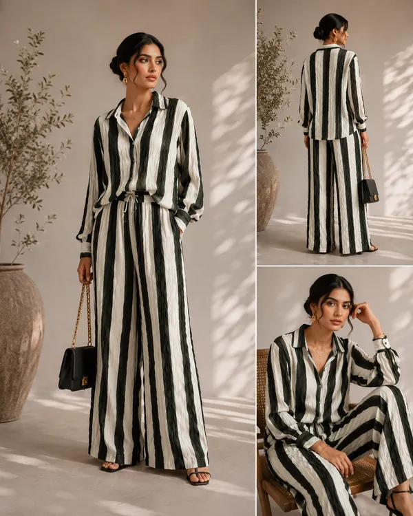 Black_Satin_Striped_Relaxed_Shirt_Co_Ord_Set_For_Women