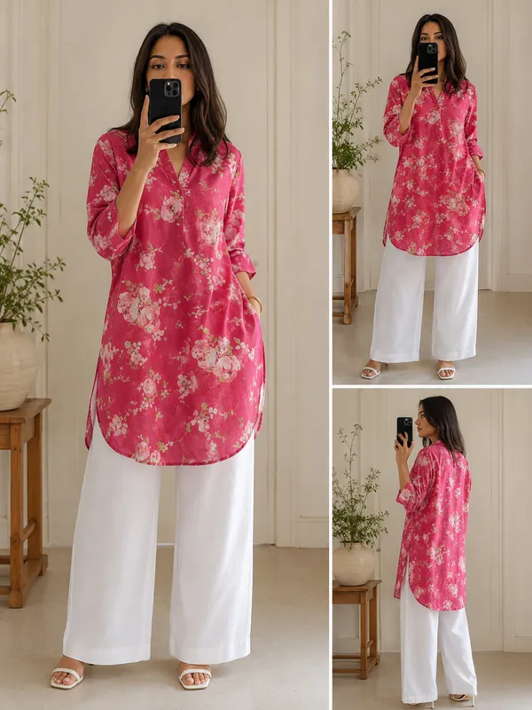 Pink_Muslin_Floral_Print_Kurta_Wide_Leg_Co_Ord_Set_For_Women