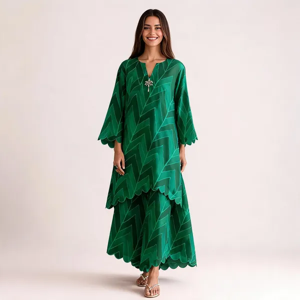 Green_Georgette_Geometric_Print_Kurta_Palazzo_Co_Ord_Set_For_Women
