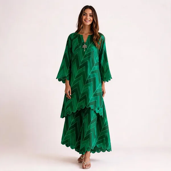 Green_Georgette_Geometric_Print_Kurta_Palazzo_Co_Ord_Set_For_Women
