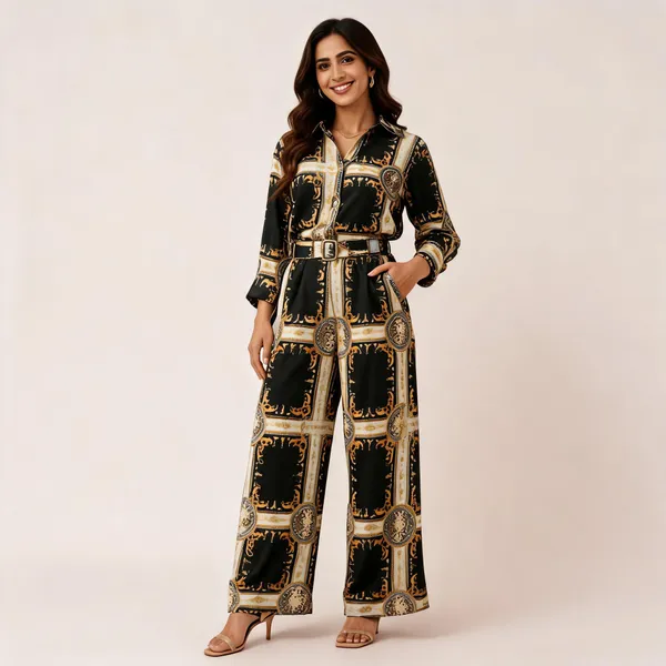 Black_American_Crepe_Checks_Chain_Print_Wide_Leg_Co_Ord_Set_For_Women