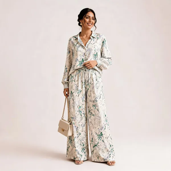 Ivory_Satin_Relaxed_Floral_Print_Shirt_Co_Ord_Set_For_Women