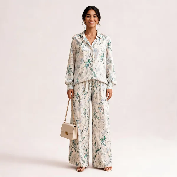 Ivory_Satin_Relaxed_Floral_Print_Shirt_Co_Ord_Set_For_Women