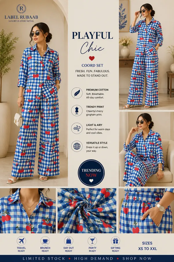Blue_Satin_Relaxed_Gingham_Check_Co_Ord_Set_For_Women