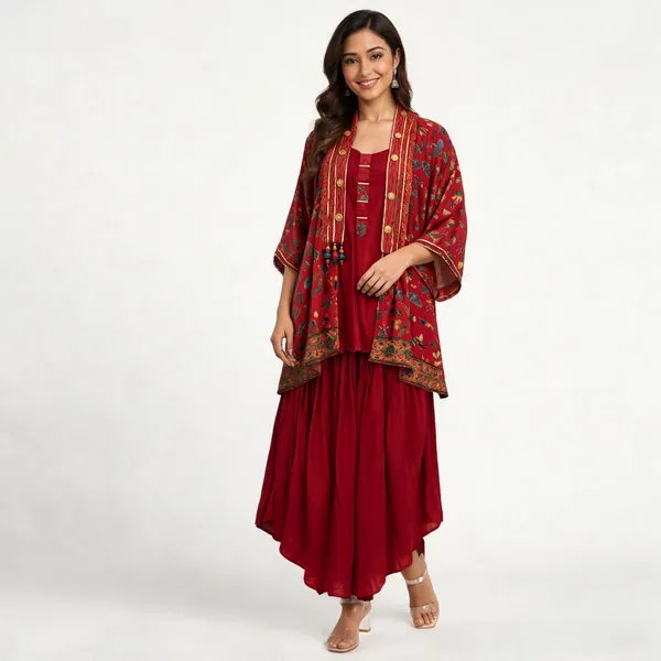 Red_Cotton_Relaxed_Layered_Kurta_Co_Ord_Set_For_Women