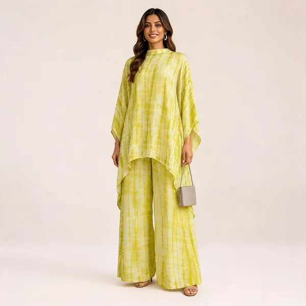 Lime_Satin_Tie_Dye_High_Low_Kurta_Palazzo_Co_Ord_Set_For_Women