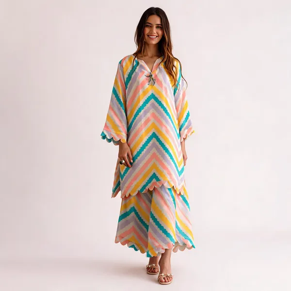 Multicolour_Muslin_Chevron_Print_Kurta_Wide_Leg_Co_Ord_Set_For_Women