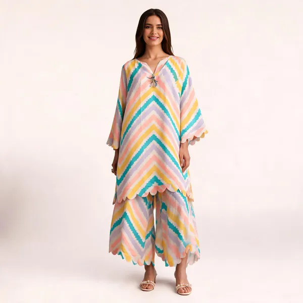 Multicolour_Muslin_Chevron_Print_Kurta_Wide_Leg_Co_Ord_Set_For_Women