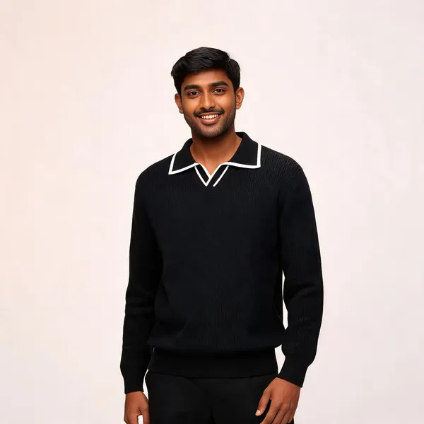 Black_Cotton_Blend_Knit_Polo_Sweater_For_Men