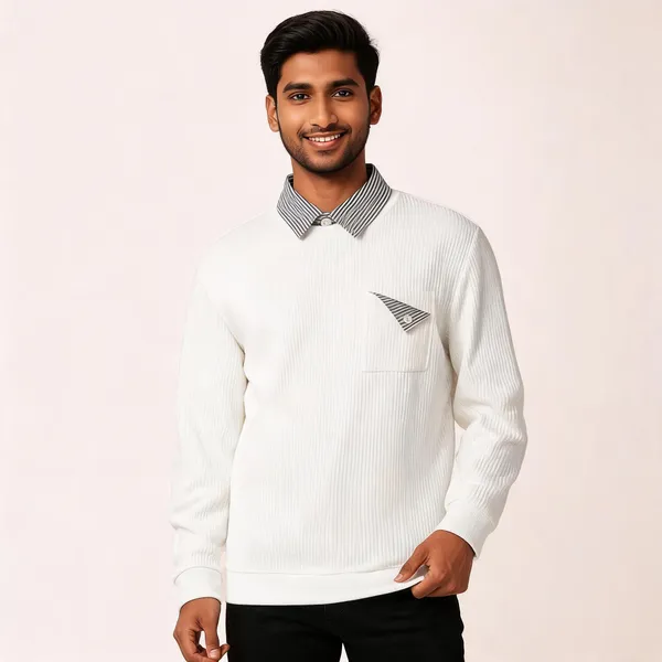 White_Cotton_Blend_Ribbed_Regular_Fit_Collared_Pullover_For_Men