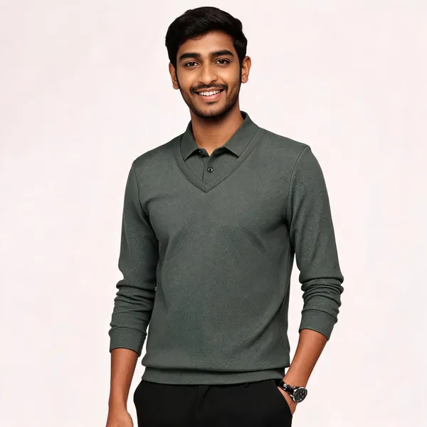 Olive_Green_Cotton_Blend_Regular_Fit_V-Neck_Pullover_For_Men