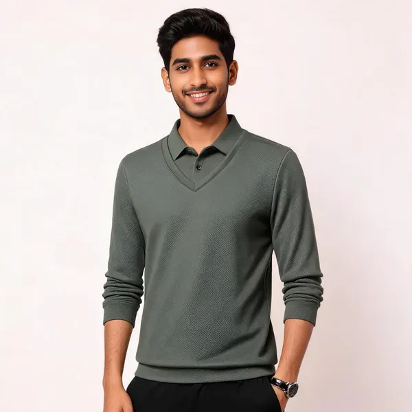 Olive_Green_Cotton_Blend_Regular_Fit_V-Neck_Pullover_For_Men