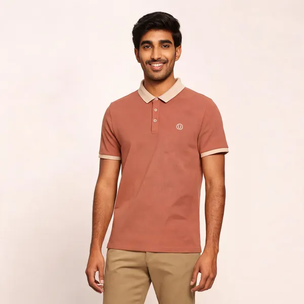 Rust_Cotton_Blend_Contrast_Collar_Polo_T-Shirt_For_Men