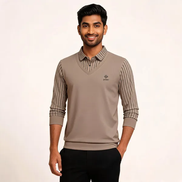 Beige_Cotton_Blend_Striped_Layered_Sweatshirt_For_Men