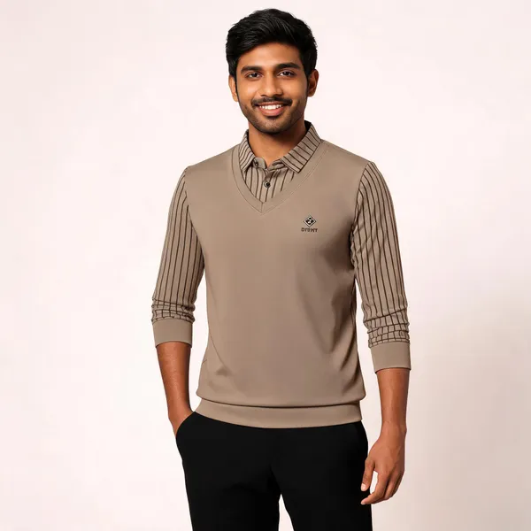 Beige_Cotton_Blend_Striped_Layered_Sweatshirt_For_Men