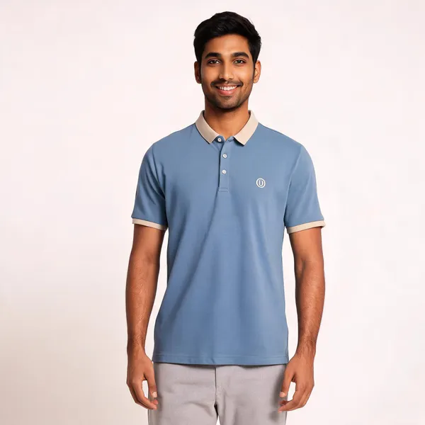 Blue_Cotton_Blend_Contrast_Collar_Polo_T-Shirt_For_Men