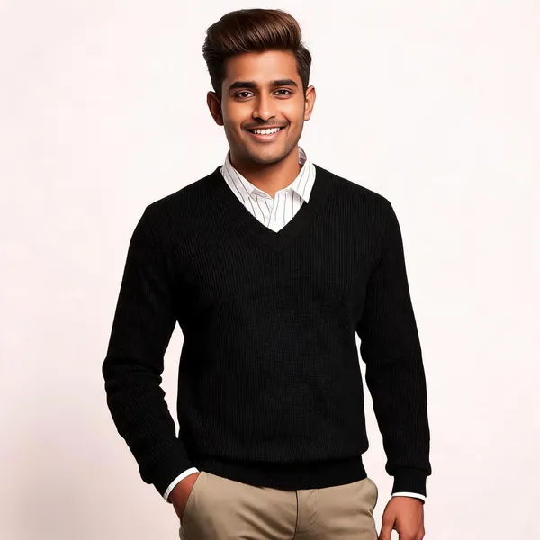 Black_Cotton_Blend_Ribbed_V-Neck_Sweater_For_Men