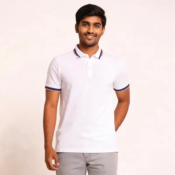 White_Cotton_Blend_Regular_Fit_Polo_T-Shirt_For_Men