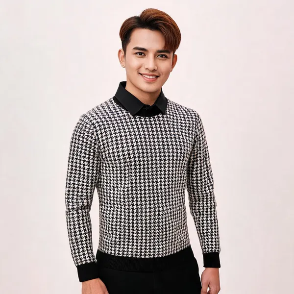 Black_White_Cotton_Blend_Houndstooth_Regular_Fit_Sweater_For_Men