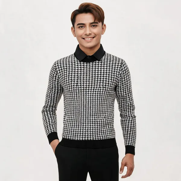 Black_White_Cotton_Blend_Houndstooth_Regular_Fit_Sweater_For_Men