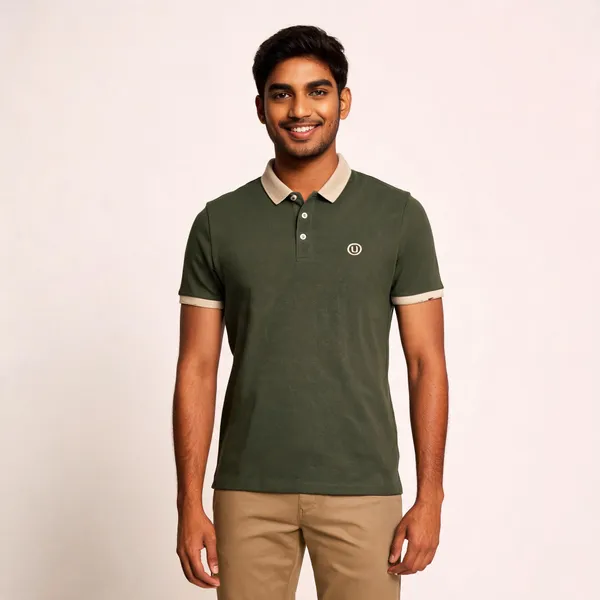 Olive_Green_Cotton_Blend_Contrast_Collar_Polo_T-Shirt_For_Men