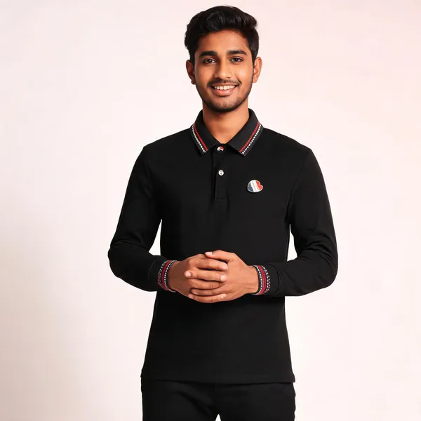 Black_Cotton_Blend_Long_Sleeve_Regular_Fit_Polo_Shirt_For_Men