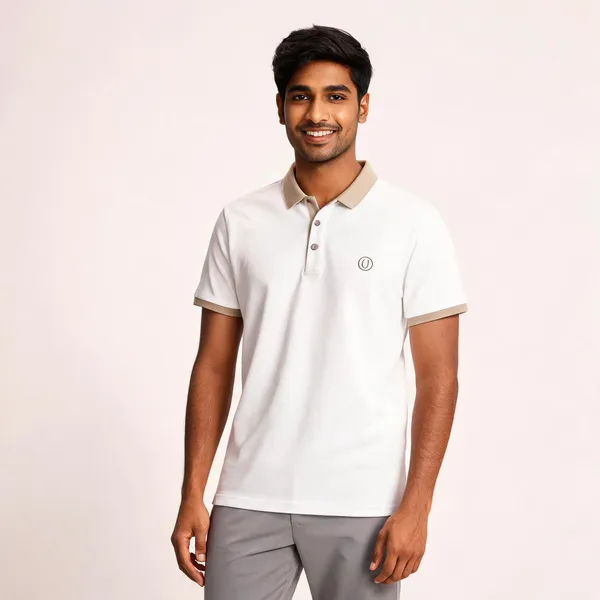 White_Cotton_Blend_Contrast_Trim_Polo_T-Shirt_For_Men