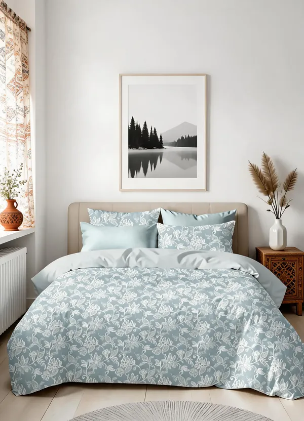 Light_Blue_100%_Cotton_Bedsheet_Set_For_Home_Decor
