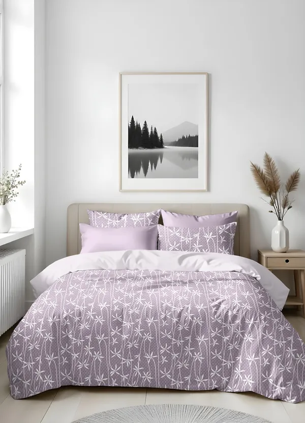 Lavender_Botanical_Print_King_Size_Bedsheet_With_Pillow_Covers