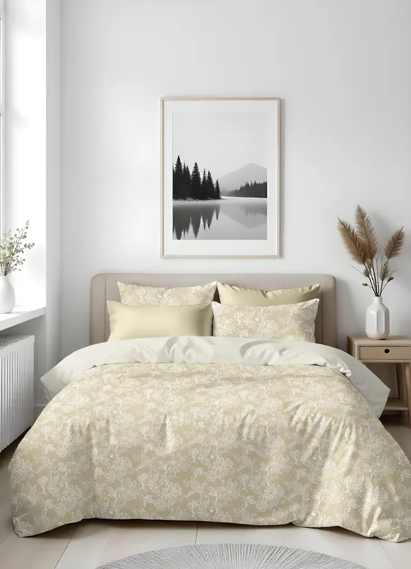 Ivory_Floral_Print_King_Size_Bedsheet_With_Pillow_Covers