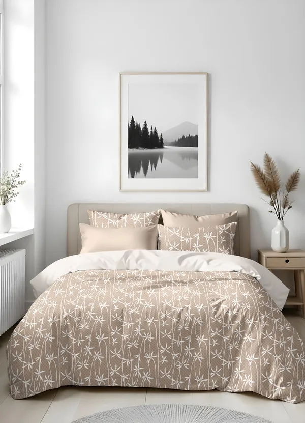 Taupe_Botanical_Print_King_Size_Bedsheet_With_Pillow_Covers