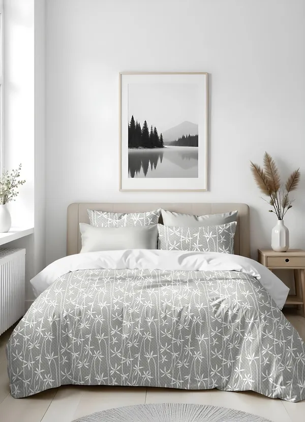 Gray_Botanical_Print_King_Size_Bedsheet_With_Pillow_Covers